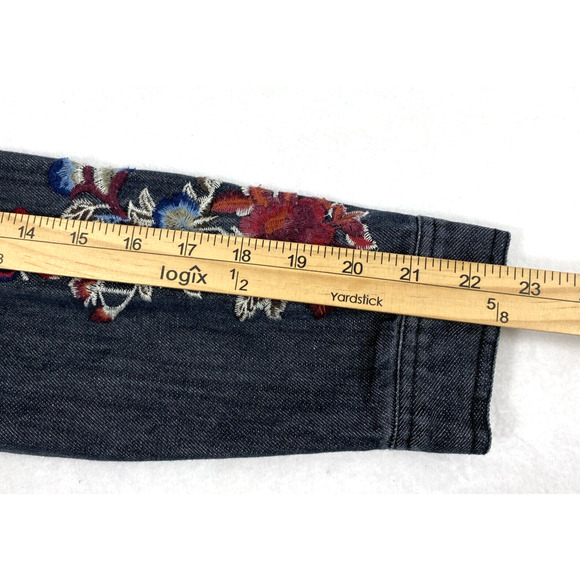 Hannah‎ Jean Jacket Womens Small Black Denim Floral Embroidered Button Down - Picture 9 of 15
